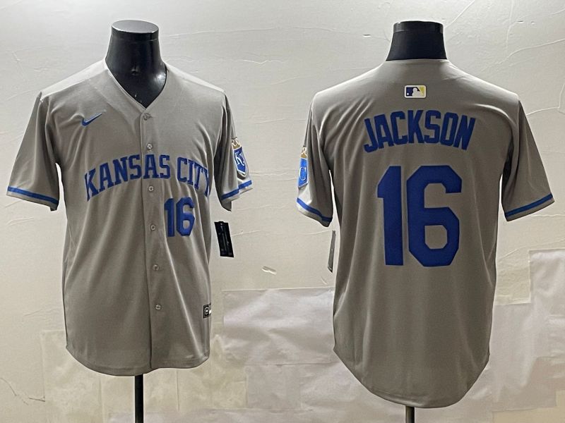 Men Kansas City Royals #16 Jackson Grey Game 2025 Nike MLB Jersey style 3164->kansas city royals->MLB Jersey